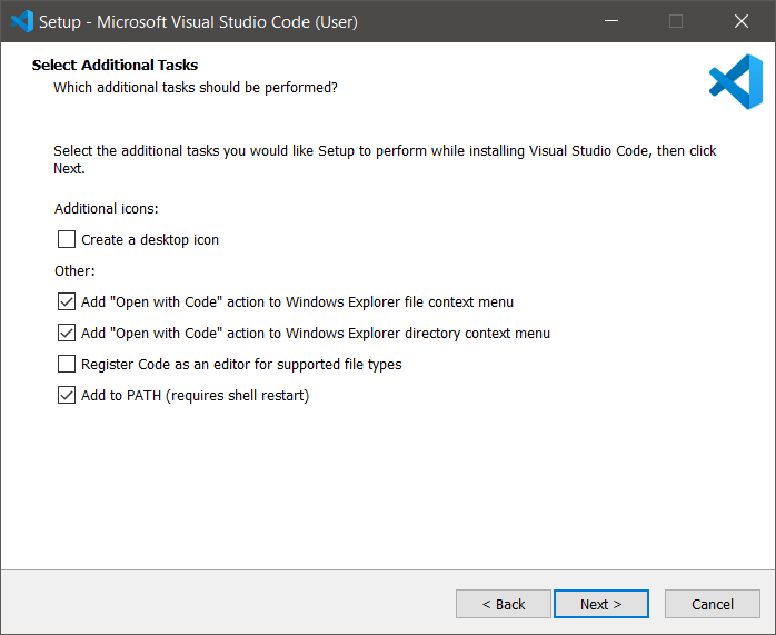 windows vscode install options