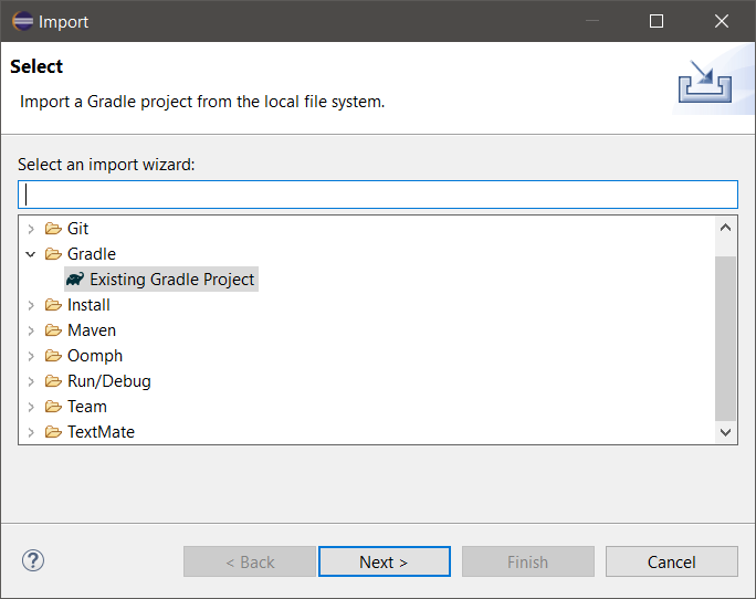Import gradle project in Eclipse